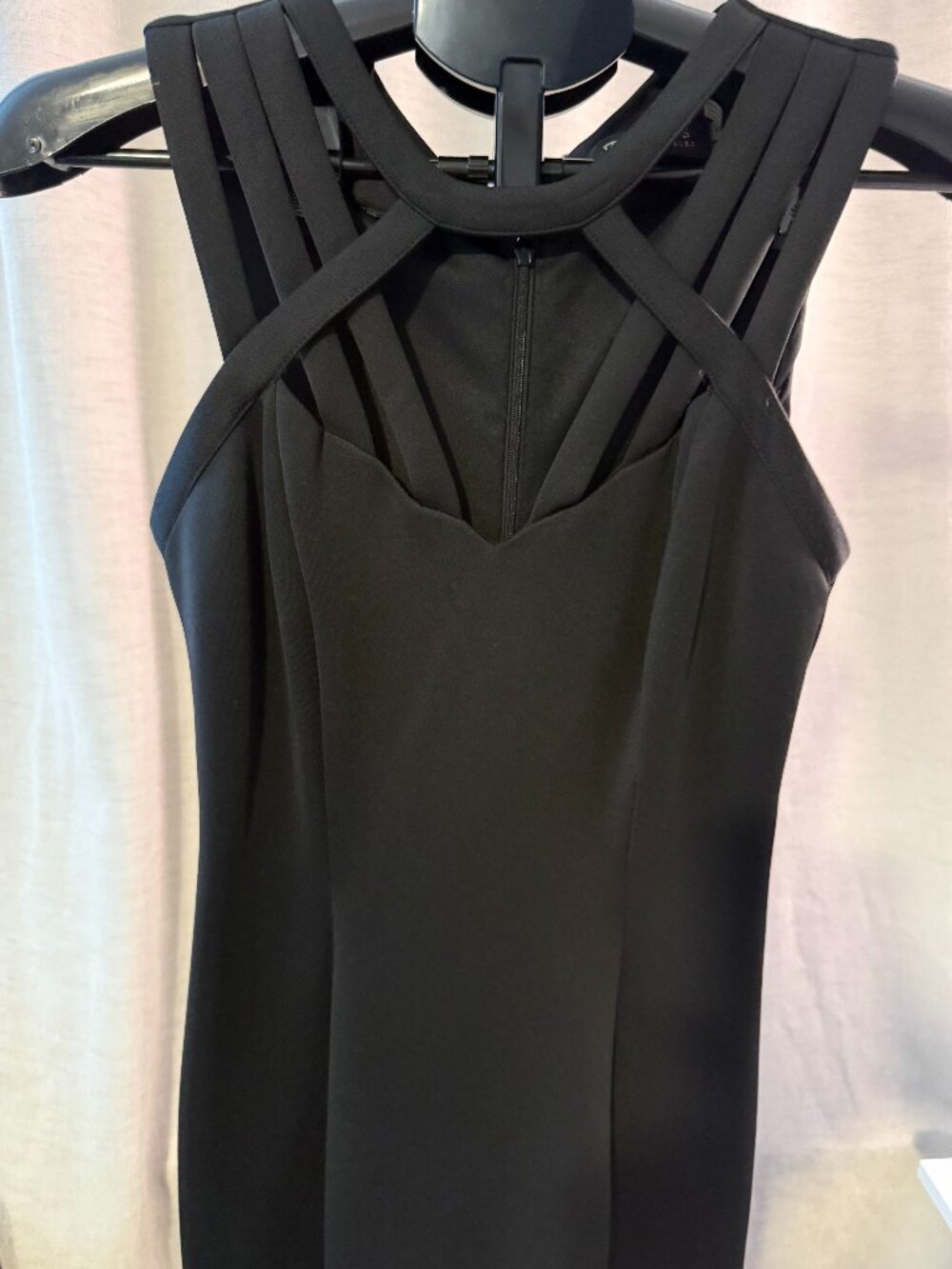 Guess Los Angeles Black Bodycon Midi Dress Strappy Cutout Neckline Size 4